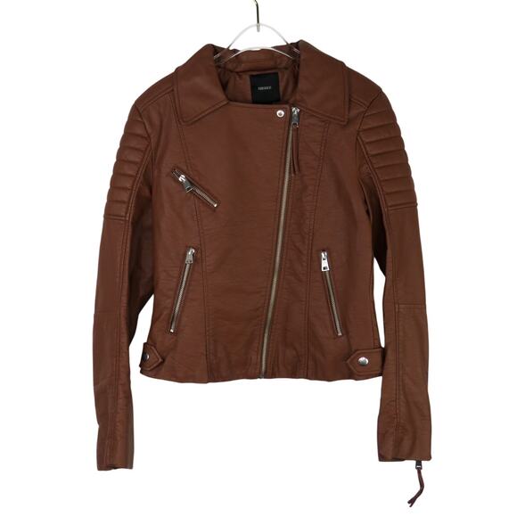 Forever 21 Brown Faux Leather Moto Jacket Small - Picture 9 of 10